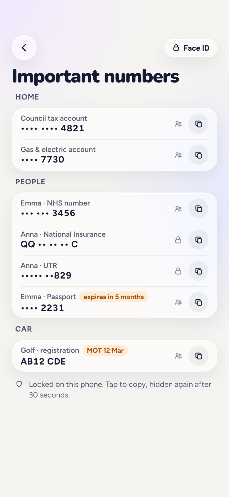 Kinify Important numbers screen