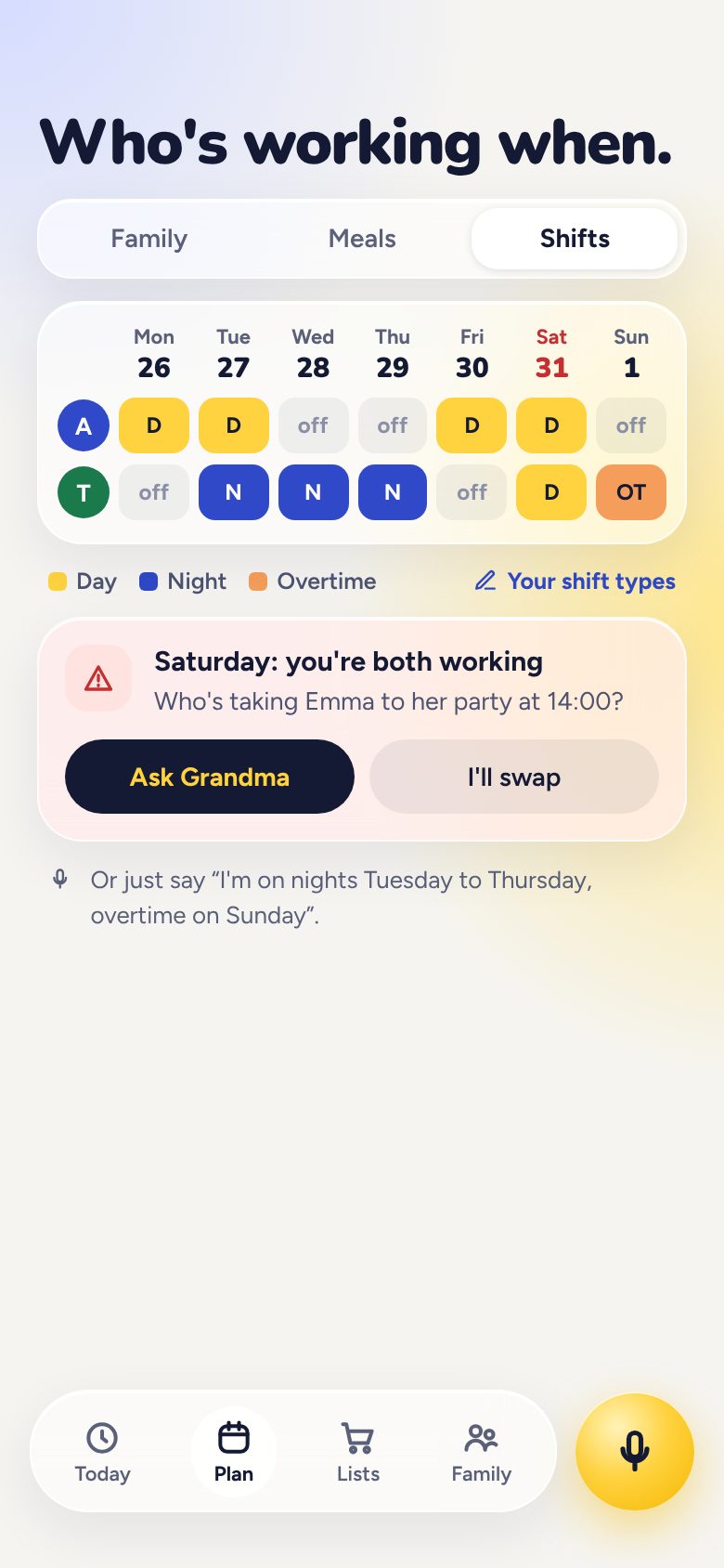 Kinify Shifts screen